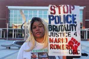 Kris Kelly, sister of Mario Romero, a 23 year old Vallejo resident killed by Vallejo Police in September 2012, spoke at the rally in solidarity with the Perez family. 