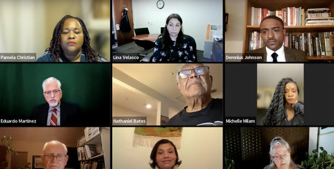 Nine people in virtual meeting