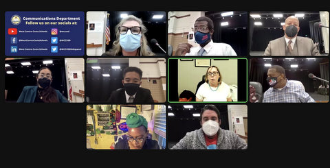 Nine people in virtual meeting