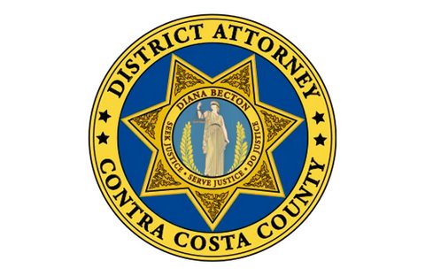 The words "district attorney contra costa county" surrounding a badge containing a circle that reads "Diana Becton seek justice serve justice do justice" and an image of Lady Justice