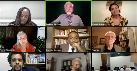 Nine people in virtual meeting