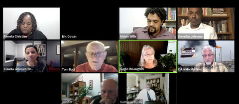 Nine people in virtual meeting