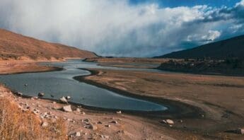 Lake with large dry areas