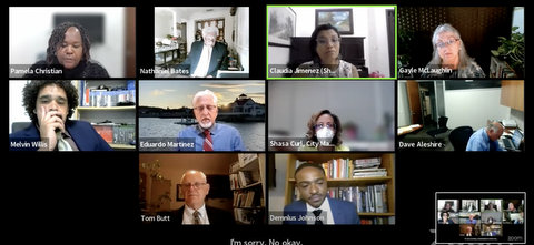 Screenshot of 10 people in virtual meeting