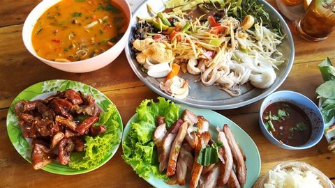 A spread of Thai food dishes