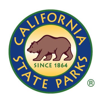 Logo with illustration of a brown bear that says California State Parks since 1864