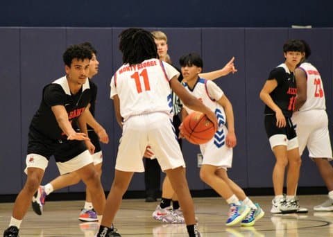 Scene from a high school boys basketball game